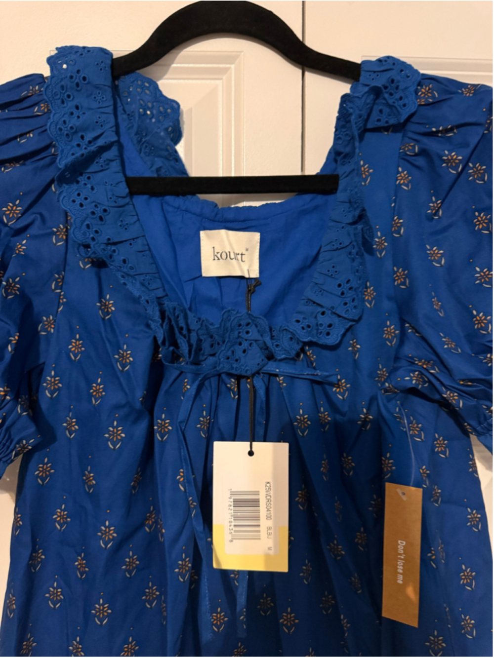 Women's kourt Juliet Cotton Blue Brown Floral Print and Eyelet Trim, Size M - Picture 8 of 9